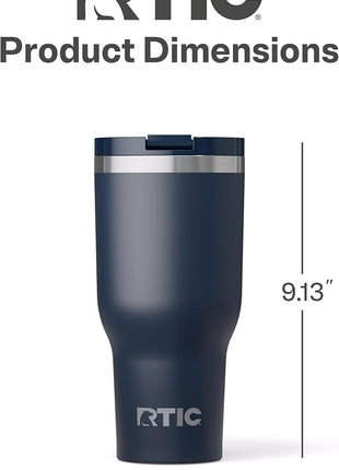 RTIC 40oz Essential Tumbler with Lid, Ceramic Lined, Insulated, Stainless Steel, Metal, Double Wall Vacuum-Insulation, Travel Cup for Iced Coffee, Tea, Hot and Cold Drink, Navy