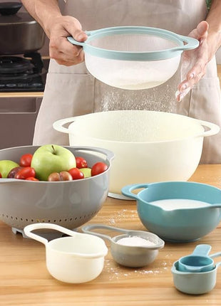 13 Pcs Mixing Bowls Set, RV Camping Accessories Set, Apartment Kitchen Gadget Easy Storage, Inculding Measuring Cups Colander Sifter Large Bowl Whisk Scraper, Great for Cooking and Baking, No BPA