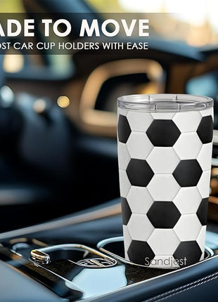 SANDJEST Soccer Tumbler 20oz Stainless Steel Insulated, Travel Coffee Cup, Sport Tumblers Gifts for Soccer Lovers, Men Women, Coach, Birthday, Christmas