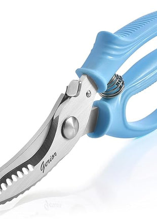 Heavy Duty Poultry Shears - Kitchen Scissors for Cutting Chicken, Poultry, Game, Meat - Chopping Vegetable - Spring Loaded - Blue