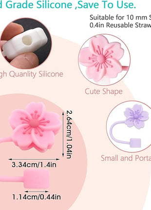 Silicone Straw Caps for 10mm Tumblers | Reusable Dust-Proof Straw Toppers Compatible with Stanley 30oz & 40oz Tumblers (Purple Flower 3pc)