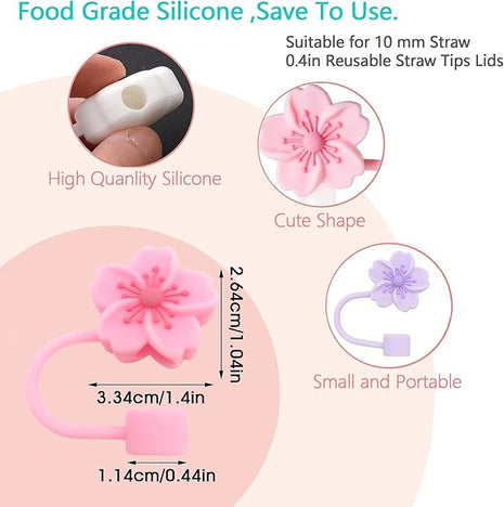 Silicone Straw Caps for 10mm Tumblers | Reusable Dust-Proof Straw Toppers Compatible with Stanley 30oz & 40oz Tumblers (Purple Flower 3pc)