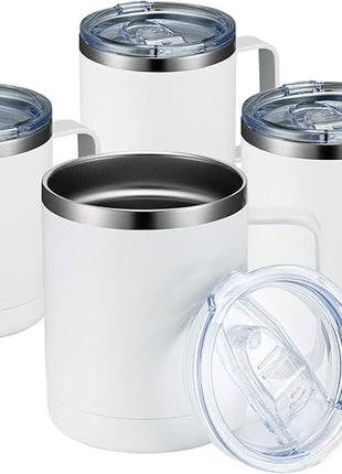 MEWAY 12oz Coffee Mug With Handle 4 Pack Bulk,Stainless Steel Insulated Travel Tumblers With Sliding Lid,Double Wall Vacuum Camping Cup for Hot & Cold Drinks Tea (White,Set of 4)