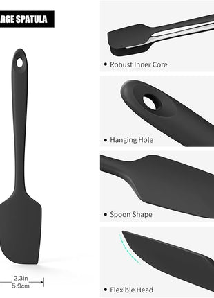 600°F Heat Resistant Silicone Spatula, Doosu High Temp Flexible Kitchen Rubber Bowl Scrapers Food Grade Seamless Baking Supplies Scratch-Proof for Scraping Non-Stick Pans (Black, 11.4in)