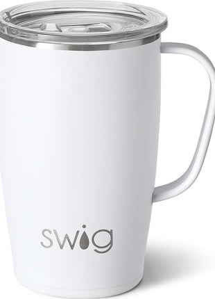 Swig 18oz Stainless Steel Travel Mug, Insulated Tumbler with Handle and Lid, Dishwasher Safe (Shimmer Diamond White)