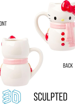 Silver Buffalo Sanrio Hello Kitty Christmas Holiday Snow Man Ceramic 3D Sculpted Mug, 20 Ounces