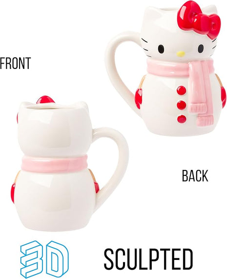 Silver Buffalo Sanrio Hello Kitty Christmas Holiday Snow Man Ceramic 3D Sculpted Mug, 20 Ounces