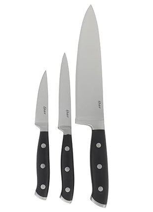 Oster Ginley 3 Piece High Carbon Stainless Steel Cutlery Set w/ABS Triple Riveted Forged Handle (Chef, Utility, Pairing Knife)