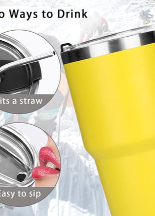 SYACOT 30oz Tumbler Double Wall Stainless Steel Vacuum Insulated Travel Mug with Splash-Proof Lid Metal Straw and Brush