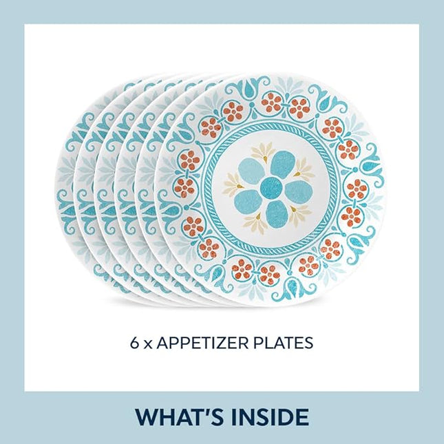 Corelle Vitrelle 6-Piece (6.75") Salad Appetizer Plates Set, Triple Layer Glass and Chip Resistant, Lightweight Round 6-3/4-inch Plates, Terracotta Dreams