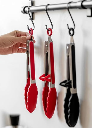 Kitchen Tongs, 9 Inch Tongs for Cooking with Silicone Tips, Food Grade Mini Serving Tong for Nonstick Pans, BBQ, Salad, Set of 3, Red
