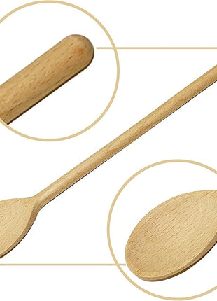 12 Inch Long Wooden Spoon Set by BICB | Natural Beechwood Mixing Spoons for Baking, Cooking & Stirring | Set of 4 Long Wooden Spoons | Cookware Sauce Spoons | Wood Mixing Spoon Set