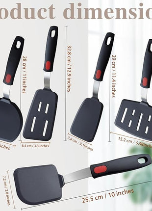 Silicone Spatula Turner, 5-Pack Spatulas Silicone Set for Nonstick Cookware, 600°F Heat Resistant Kitchen Cooking Utensils Set for Egg, Pancake Dishwasher Safe