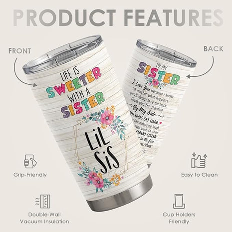 SANDJEST Sister Gifts 20oz Stainless Steel Insulated Travel Mug, Gifts for Women, Girls, Birthday, Christmas