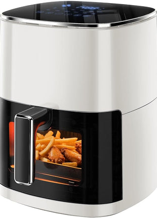 Simple Deluxe Air Fryer - 6.34 QT Digital Airfryer with Visible Window, 12 Presets Functions, Nonstick and Dishwasher-Safe Basket, 1700W, Beige