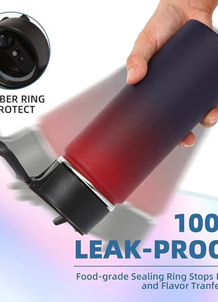 Volhoply 18oz Kids Insulated Water Bottle,Stainless Steel Water Bottles with Straw Lid,Double Wall Vacuum Metal Sports Water Flask,Wide Mouth Reusable Travel Cups For Cold Drink(Red Purple,1 Set)