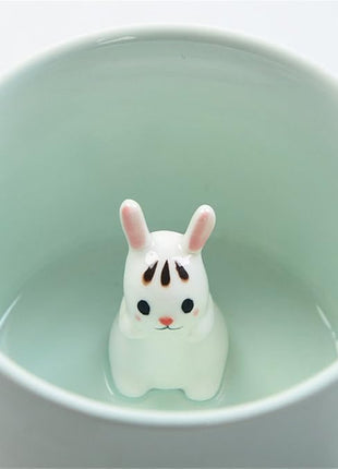 ZaH 3D Mug Animal Inside Cup Cartoon Ceramics Figurine Teacup Christmas Birthday Gift for Boys Girls Kids Women Men Coffee Mug (8 oz Rabbit)