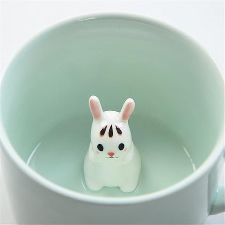 ZaH 3D Mug Animal Inside Cup Cartoon Ceramics Figurine Teacup Christmas Birthday Gift for Boys Girls Kids Women Men Coffee Mug (8 oz Rabbit)