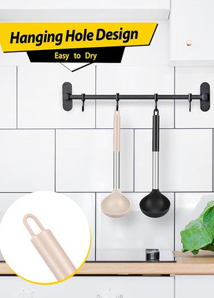 Pack of 2 Ladle Spoon,Silicone Large Spoon for Soup,Non Stick Kitchen Utensils with High Heat Resistant,BPA Free Perfect Kitchen Tools for Cooking, Stirring,Serving Soups (BLACK-KHAKI)