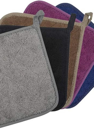 100% Cotton Kitchen Everyday Basic Terry Pot Holder Heat Resistant Coaster Potholder for Cooking and Baking Set of 5 (Multi Color 2, Potholder)