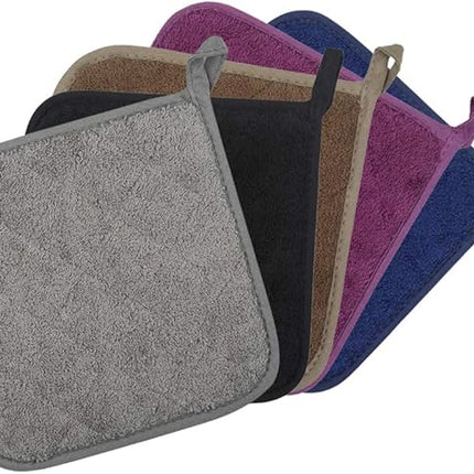 100% Cotton Kitchen Everyday Basic Terry Pot Holder Heat Resistant Coaster Potholder for Cooking and Baking Set of 5 (Multi Color 2, Potholder)