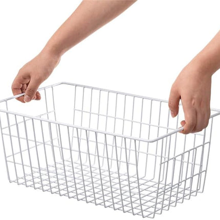 SANNO 14" Freezer Baskets Wire Storage Baskets for Organizing Pantry Organization Bins Cabinets - Metal Basket Kitchen, Laundry, Garage, Fridge, Bathroom Countertop Organizer