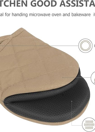 1 Pair Short Oven Mitts - Silicone Kitchen Oven Gloves High Heat Resistant 500℉, Mini Oven Mits with Non-Slip Grip Surfaces and Hanging Loop for BBQ, Baking, Cooking and Grilling (Coffee)