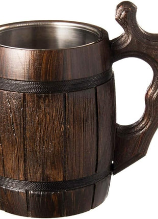 MFC Beer Mug 20 OZ - Tankard Mug - Beer stein - Wooden beer mug - Stainless Steel Cup - Handmade Gifts for Men - Fathers Day, Christmas or Birthday Gift Idea - Men Mug - Barrel Brown