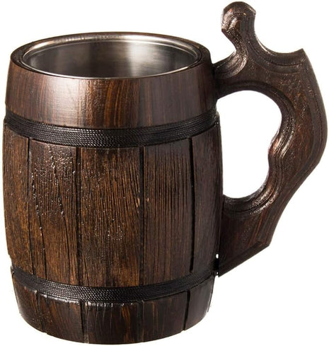 MFC Beer Mug 20 OZ - Tankard Mug - Beer stein - Wooden beer mug - Stainless Steel Cup - Handmade Gifts for Men - Fathers Day, Christmas or Birthday Gift Idea - Men Mug - Barrel Brown
