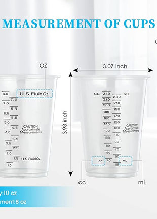 100 PACK Plastic Measuring Cups, 10 oz Disposable Mixing Cups with 100 Wooden Mixing Sticks, Can Be Used for Epoxy Resin, Liquid Measuring, Paint, Cooking and Baking