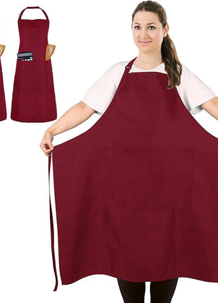 2 Pcs Plus Size Chef Apron, Unisex Professional Apron with 2 Pockets for Cooking, Work, Baking (Larger Size)