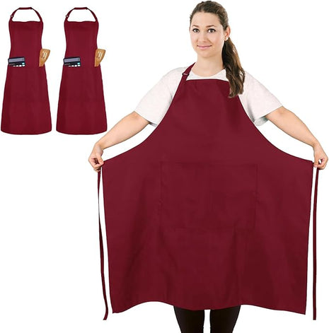 2 Pcs Plus Size Chef Apron, Unisex Professional Apron with 2 Pockets for Cooking, Work, Baking (Larger Size)