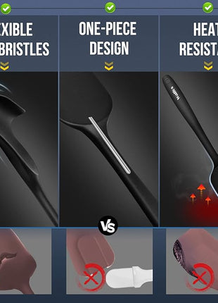 Walfos Silicone Spatula Set of 8(600°F）- Heat Resistant Kitchen Silicone Scraper Spatulas & Mini Spatulas, One-Piece Seamless Design, Perfect for Cooking Mixing & for Non-stick Cookware,black