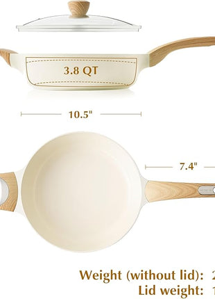SENSARTE Ceramic Nonstick Frying Pan Skillet with Lid, 10.5 Inch Deep Frying Pan, 3.8 Qt Saute Pan, Induction Pan, Healthy Non Toxic Cooking Pan with Helper Handle, PFOA PFAS PTFE Free