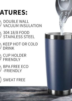 20oz Tumbler Bulk Stainless Steel Vacuum Insulated Tumblers with Lid Double Wall Travel Mug Durable Powder Coated Coffee Cup, Suitable for Ice Drinks and Hot Beverage (Navy 12pack)