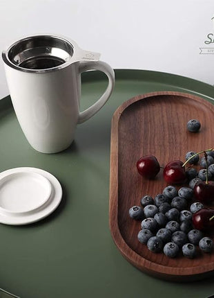 Sweejar Porcelain Tea Infuser Cup with Lid, 16 oz Teacup with Strainers for Loose Leaf, Microwave and Dishwasher Safe Coffee Mug, Steeping Mug for Tea Drinkers,Christmas Gift (White)