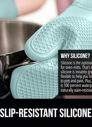GORILLA GRIP BPA-Free Soft Silicone Oven Mitts and Pot Holders Sets of 4, Heat Resistant Waterproof Cooking Gloves, Thick Cotton Lining, Flexible Gripping for Baking Grilling, Kitchen Trivets, Mint