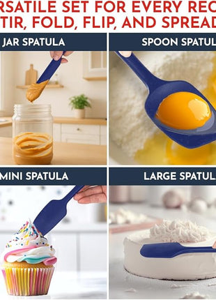 4-Piece Blue Baking Spatula Set - Holiday Baking Essentials, Rubber Spatulas Silicone Heat Resistant, BPA-Free - Spatula Set for Nonstick Cookware - Silicone Baking Utensils
