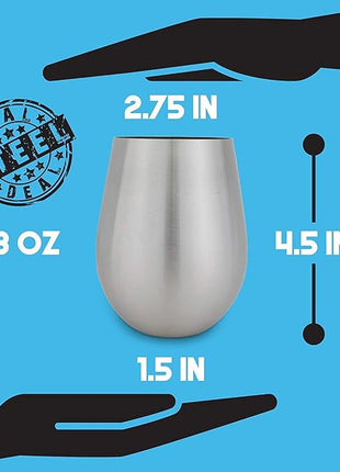 Stainless Steel Unbreakable Wine Tumblers: Stemless Camping Wine Glasses, NO LIDS, Cool Outdoor 18 oz Metal Wine Glass Set of 4 - Portable for Pool, Picnic - Drinking Cups for Outdoors
