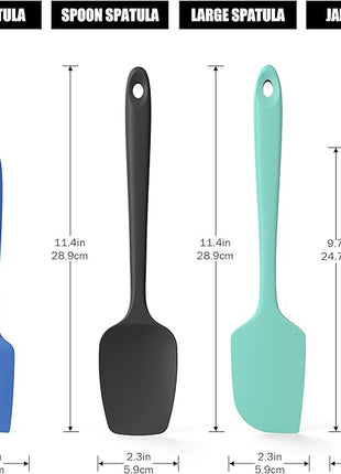 4-Piece Silicone Spatula Scrapers: Doosu 600°F Heat Resistant Food Grade Kitchen BPA Free Rubber Baking Cooking Tool Nonstick Utensil Set for Mixing, Scraping, Folding, Stirring, Serving (Multi-3)