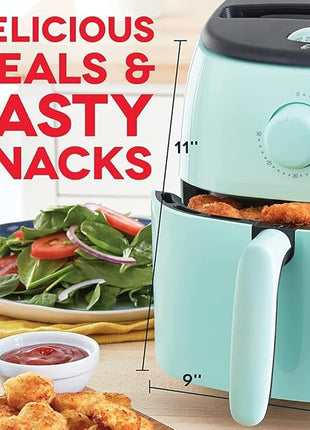 DASH Tasti-Crisp™ Electric Air Fryer Oven, 2.6 Qt., Aqua – Compact Air Fryer for Healthier Food in Minutes, Ideal for Small Spaces - Auto Shut Off, Analog, 1000-Watt