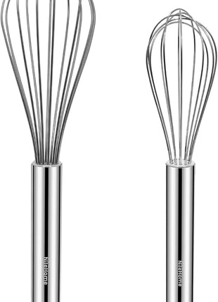 NileHome Whisk, Stainless Steel Wisk Set 8" 10" Kitchen Whisk Wisking Tool Kitchen Wisk Wire Whisks for Cooking, Whisking, Blending, Beating, Stirring-…