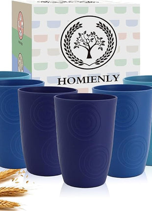 Homienly Wheat Straw Cups 6 PCS Plastic Cups Reusable Unbreakable Drinking Cup Dishwasher Safe Water Glasses (16 OZ,Blue Sky)
