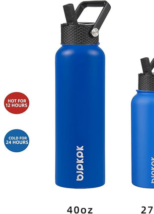 BJPKPK Insulated Water Bottles with Straw Lid, 40oz Stainless Steel Water Bottles with 3 Lids, BPA Free Leakproof Thermo, Tumblers, Cups for Sports, Gym- Sapphire