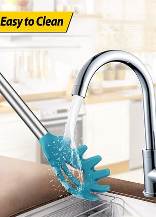 Silicone Pasta Fork and Ladle Spoon Set, Large Non Stick Kitchen Utensils for Cooking,Stirring,Serving Spaghetti, Soup, Sauce (BLUE)