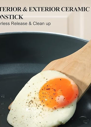 PRICUSIS Nonstick Ceramic Frying Pan, Skillet with Stay Cool Handle,Egg & Omelet & Chef's Pan, Induction Compatible & Oven Safe, Dishwasher Safe, PTFE PFAS & PFOA Free (8+10 Inch)