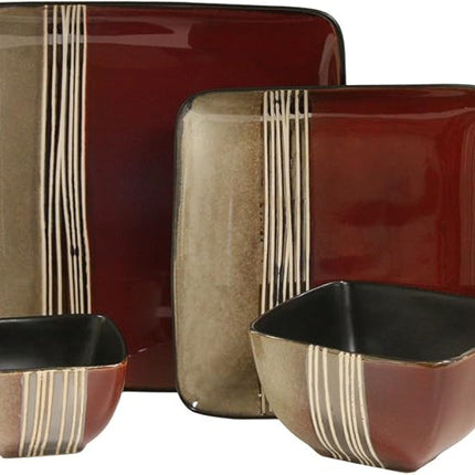 Elama Downtown Loft 16 Piece Double Bowl Stoneware Dinnerware Set with Service for 4