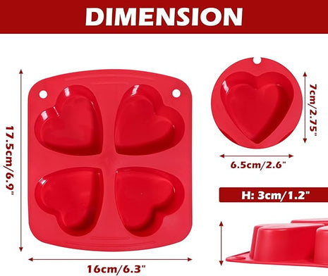 Webake Silicone Heart Mold Heart Shaped Cake Pans, Air Fryer Baking Pan, 4 Cavity Muffin Cupcake Mold for Baking, Soap, 2 Pack