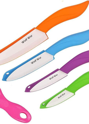 Ceramic Knife Set with Sheaths - Black 5 Piece Kitchen Set: 6" Chef, 5" Utility, 4" Fruit, 3" Paring Knife, One Peeler