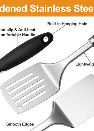 Stainless Steel Spatulas Set, 2 Pack Heavy Duty Solid & Slotted Turner, Metal Spatulas for Kitchen Use, High Heat Resistant Cooking Utensils for Fish Eggs Pancakes